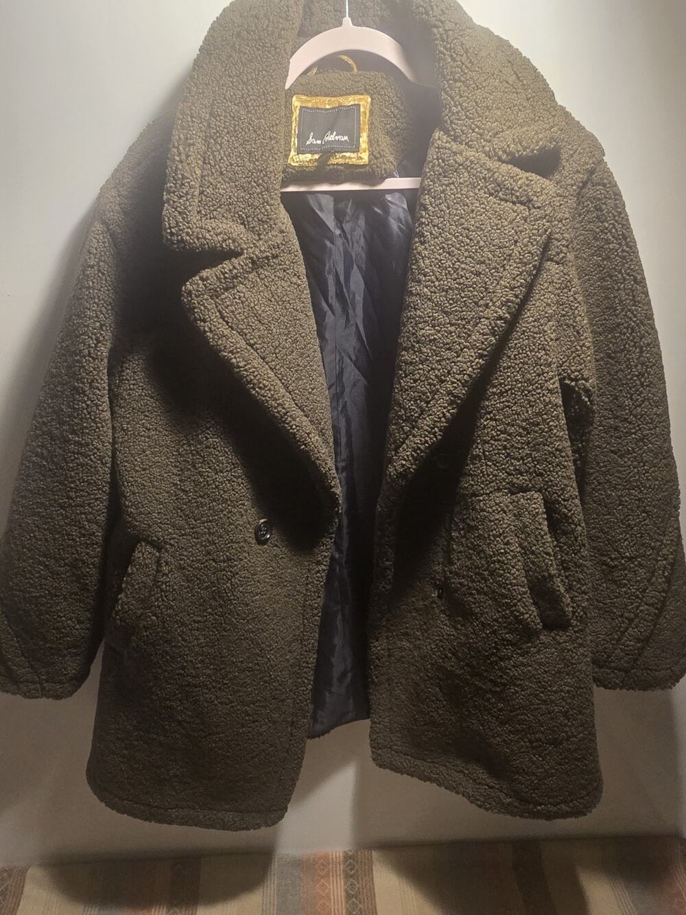 Sam Edelman Womens M Teddy Coat Faux Fur Curly Oversized Collar old money grunge